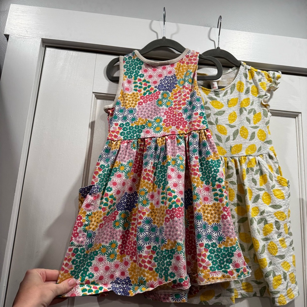 Hanna Andersson Toddler Girl Dress bundle lot 5T Flamingo Floral Lemon Cotton - Picture 11 of 16